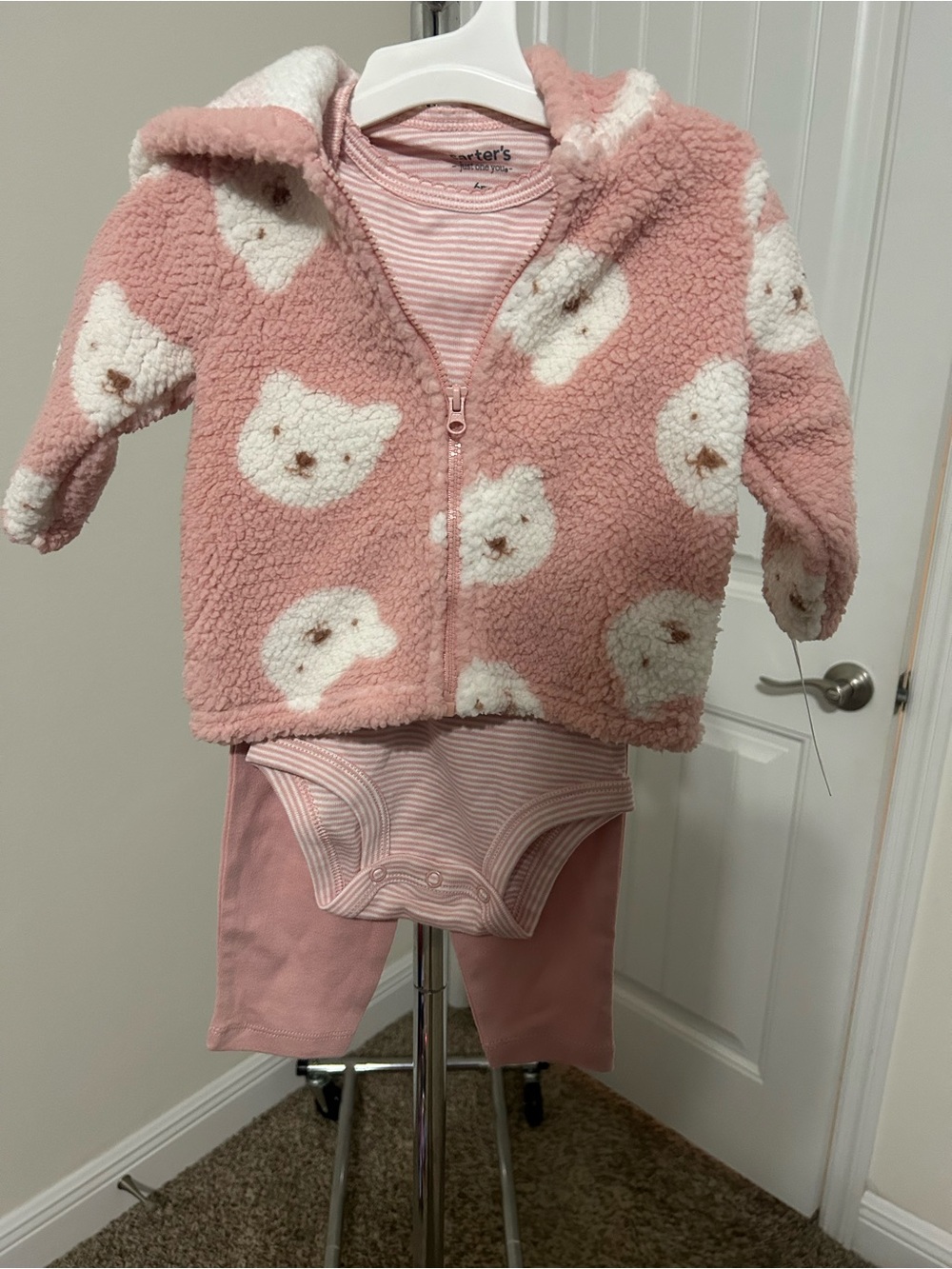 Carter's Pink Sherpa Bear 3 piece Hoodie Set